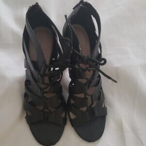 Pour La Victoire Black Stiletto High Heel Sandals Size 8 Elegant Dress Shoes